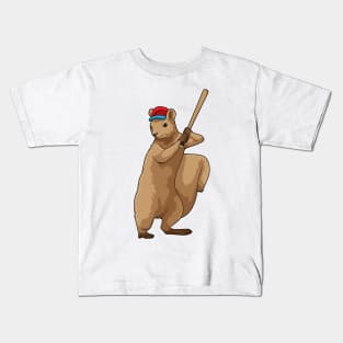 Squirrel at Baseball with Baseball bat Kids T-Shirt